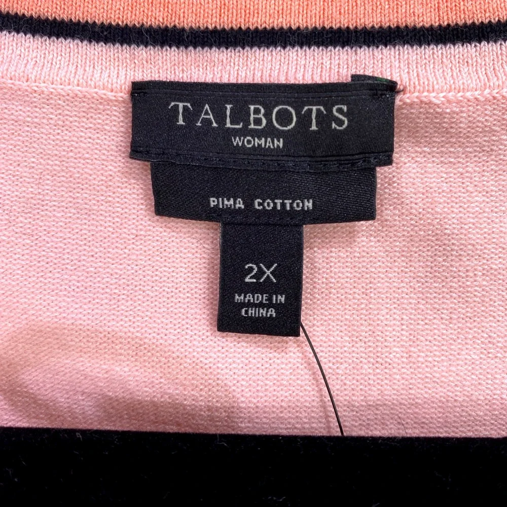 Talbots Woman‎ 2X Cardigan Sweater Pima Cotton Blend Pink Trim Detail NWT